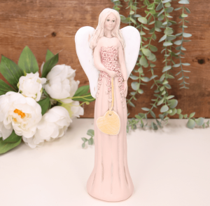 Aniołek ślubny z sercem różowy 28cm