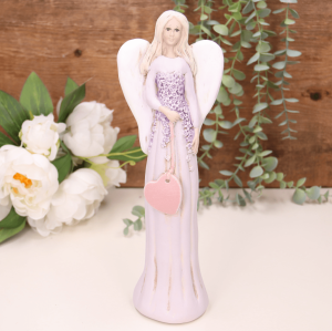 Aniołek ślubny z sercem fioletowy 28cm 