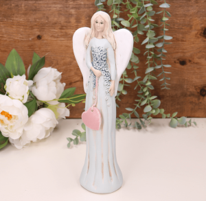 Aniołek ślubny z sercem błękitny 28cm  