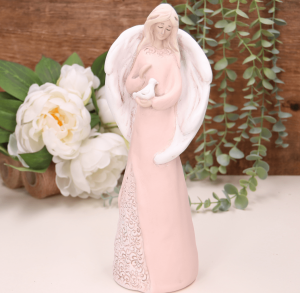Aniołek ślubny z gołąbkiem różowy 26cm   