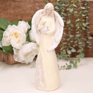 Aniołek ślubny z gołąbkiem żółty 26cm 