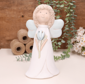 Aniołek dziewczynka z niebieskim tulipanem 25cm