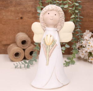 Aniołek dziewczynka z żółtym tulipanem 25cm  