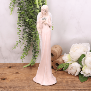 Aniołek ślubny z bukietem różowy 36cm 