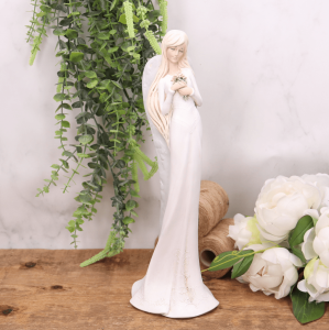 Aniołek ślubny z bukietem biały 36cm   