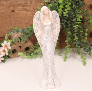 Aniołek ślubny w zdobionej sukni biały 26cm     