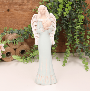 Aniołek ślubny z sercem zielony 25cm