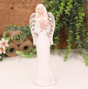 Aniołek ślubny z sercem biały 25cm 