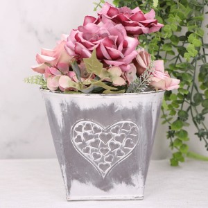 Osłonka metalowa szara z sercem wiaderko 15x17cm