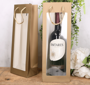 Torebka prezentowa na wino złoto 36x12,5cm 