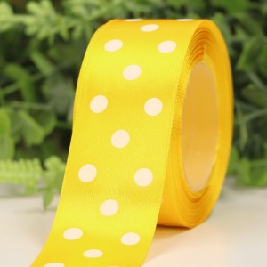 Wstążka w kropki atłasowa żółta 3,8cm x 20Y