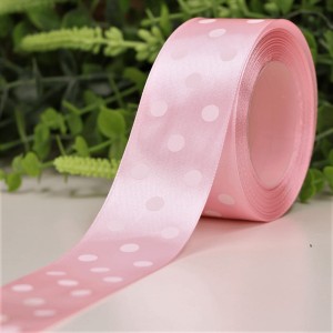 Wstążka w kropki atłasowa różowa 3,8cm x 20Y  
