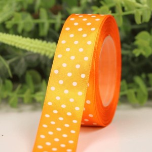 Wstążka w kropki atłasowa pomarańczowy 2,5cm x 20Y  