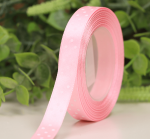 Wstążka w kropki atłasowa różowa 1,2cm x 20Y  