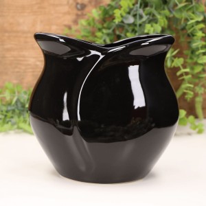 Wazon Tulipan Szeroki mały czarny szkliwiony 15,5cm.