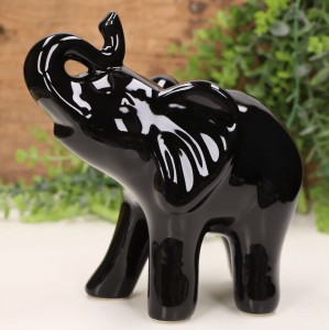 Słoń z trąbką duży szkliwiony czarny 18cm.