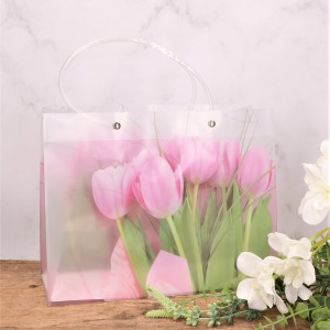 Torebka na kwiaty przezroczysta plastikowa tulipany 27x21cm 