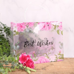Torebka na kwiaty przezroczysta plastikowa róże Best Wishes  27x21cm  