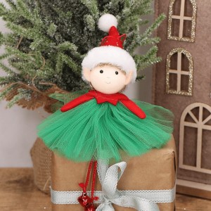 Zawieszka świąteczna elf chłopiec z dzwoneczkami zielony 19 cm