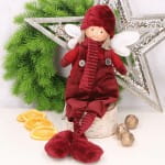 Laleczka futerkowa siedząca bordowa chłopiec 40cm 