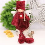 Laleczka futerkowa siedząca bordowa dziewczynka 40cm  
