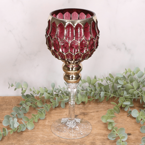 Kielich amarantowy świecznik dekoracyjny - złote zdobienia - 30cm