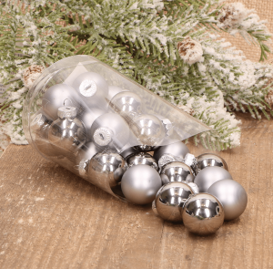 Bombki szklane szare 2,5cm- 24 sztuki w pudełku