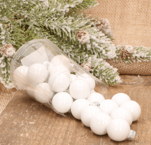 Bombki szklane białe opalizujące 2,5cm- 24 sztuki w pudełku