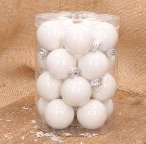 Bombki szklane białe opalizujące 4cm- 20 sztuk w opakowaniu