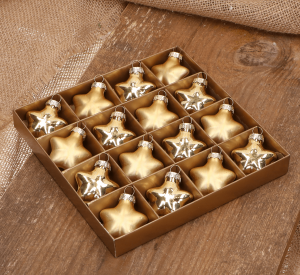 Gwiazdka szklana złota 4cm- 16 sztuk w złotym opakowaniu