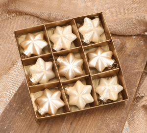 Gwiazdka szklana szampańska 6,5cm- 9 sztuk w złotym opakowaniu