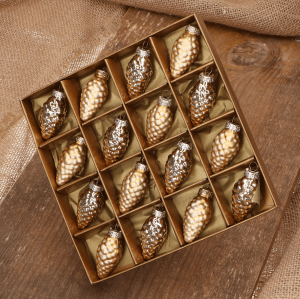 Szyszka szklana złota 4,5cm- 16 sztuk w złotym opakowaniu