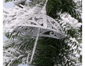 Zawieszki brokatowe na choinkę plastikowe parasolki srebrne 2 szt.