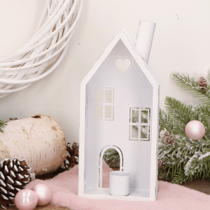 Biały metalowy domek na tealight 23,5x10x6cm
