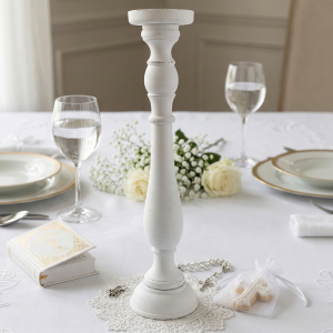 Świecznik Kolumna drewniany na świeczkę biały 47cm
