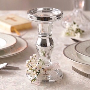 SZKLANY ŚWIECZNIK SREBRNY 8,5X14 CM GLAMOUR DEKORACJA STOŁU HIT NOWOŚĆ