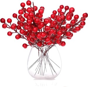 Gałązka sztuczna czerwone jagody jarzębina kuleczki 12szt.
