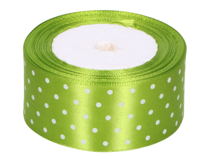 Wstążka w kropki atłasowa 4cm x 25Y zielony MYH190524