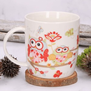 Kubek ceramiczny biały w kolorowe sowy