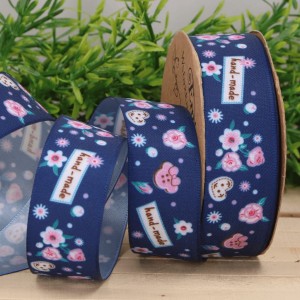 Wstążka kwiatki granatowa 2,5cm 9m
