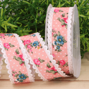 Wstążka w kwiaty pastelowa łosoś 2cm 9m