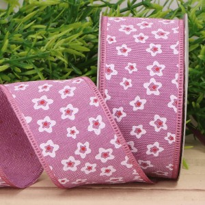 Wstążka w kwiaty fioletowa 3,8cm 9m