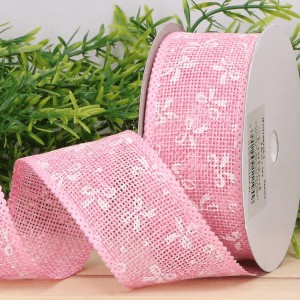 Wstążka jutowa kokardki różowa 3,8cm 9m
