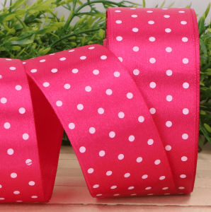 Wstążka w kropki atłasowa fuksja 4cm x 23m