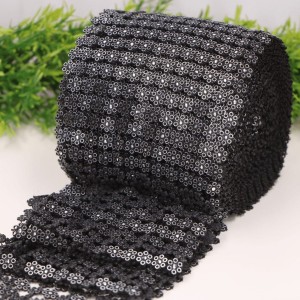 Taśma ozdobna z cyrkoniami czarna 12cm x 10Y