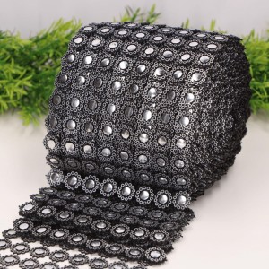 Taśma ozdobna z cyrkoniami czarna 12cm x 10Y