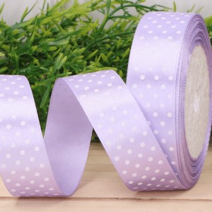 Wstążka w kropki atłasowa fiolet jasny 2,5cm x 23 m