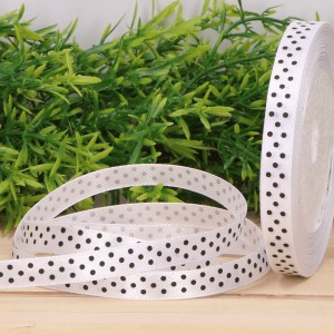 Wstążka w kropki atłasowa biała 1cm x 23 m