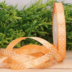 Wstążka w kropki atłasowa pomarańcz 1cm x 23 m