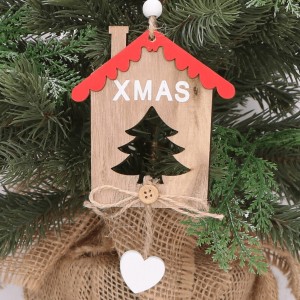 Zawieszka drewniana domek Xmas naturalny 9,5cm